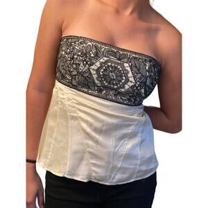 White House Black Market strapless silk top with embroidery